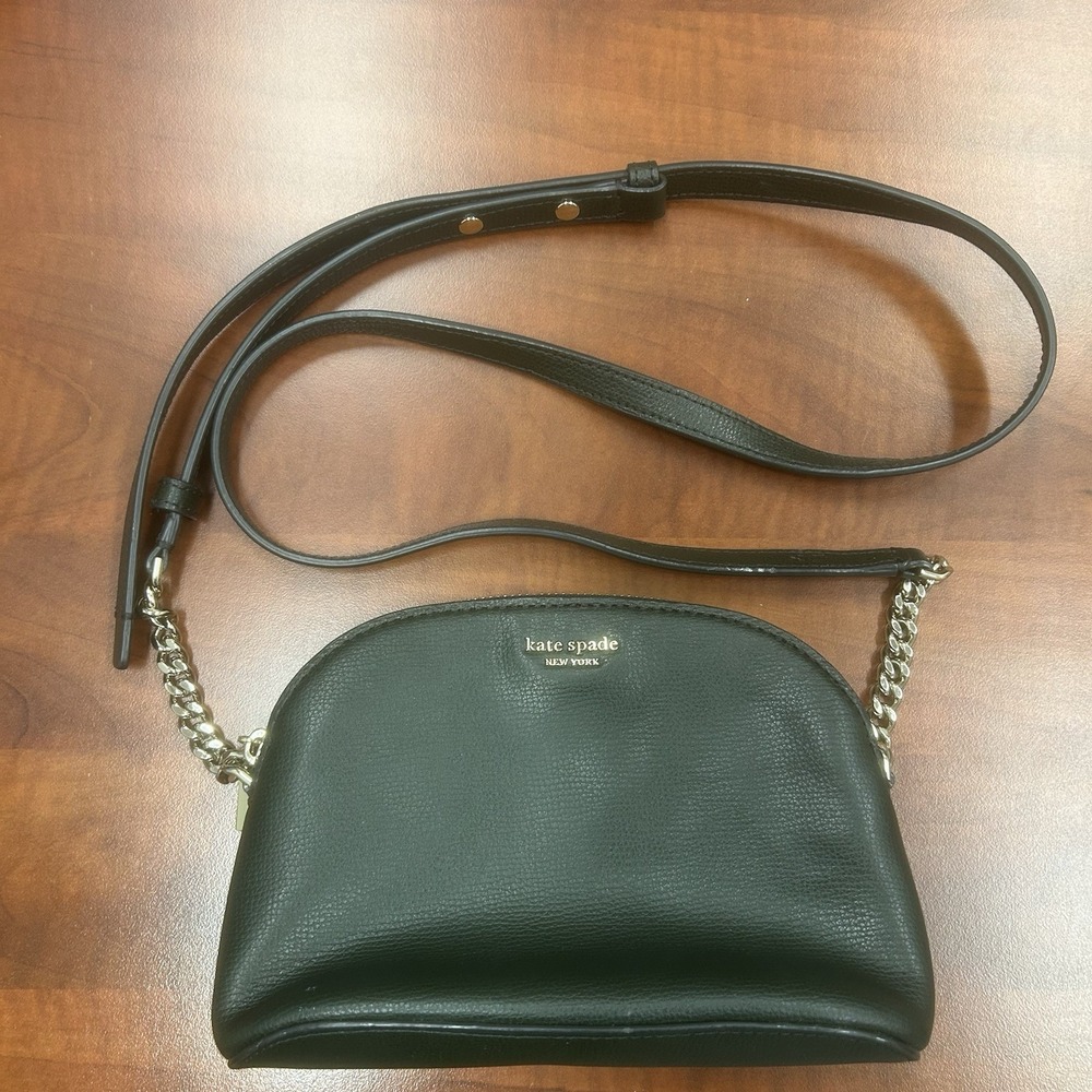 Kate Spade Sylvia Bag Deep Evergreen Metallic Leather Small Dome‎ Crossbody Gold